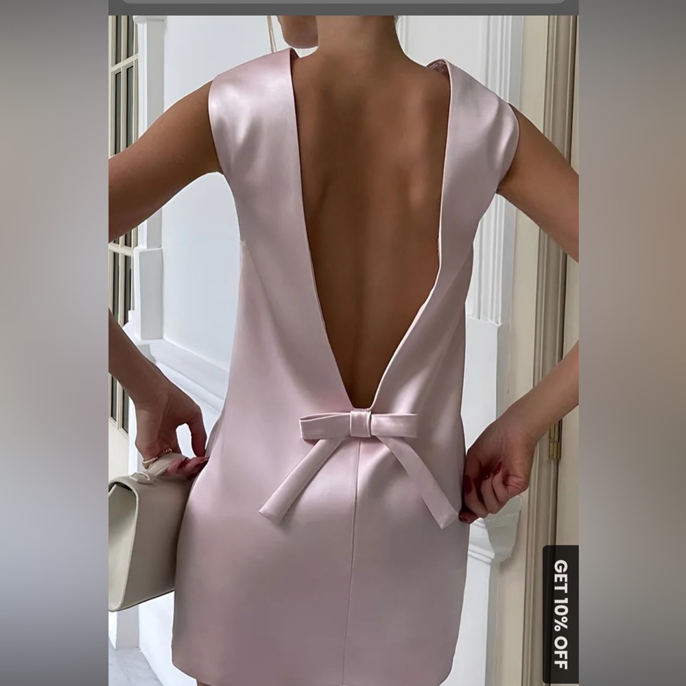 Pink satin bow dress